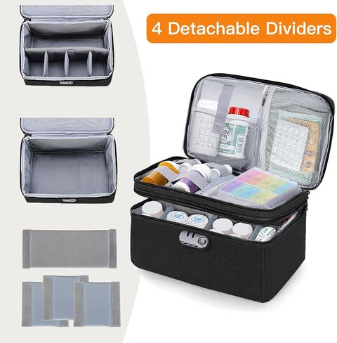 حقيبة تنظيم الأدوية من ديرغزي للسفر مع قفل مركب، حقيبة سفر لتنظيم زجاجات حبوب الدواء قابلة للقفل للوصفات الطبية والمستلزمات الطبية in Kuwait