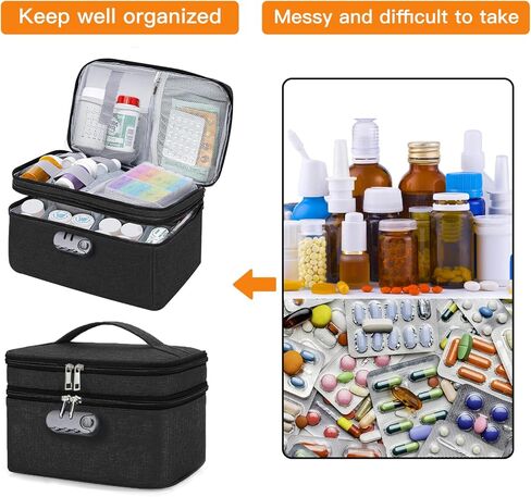 حقيبة تنظيم الأدوية من ديرغزي للسفر مع قفل مركب، حقيبة سفر لتنظيم زجاجات حبوب الدواء قابلة للقفل للوصفات الطبية والمستلزمات الطبية in Kuwait