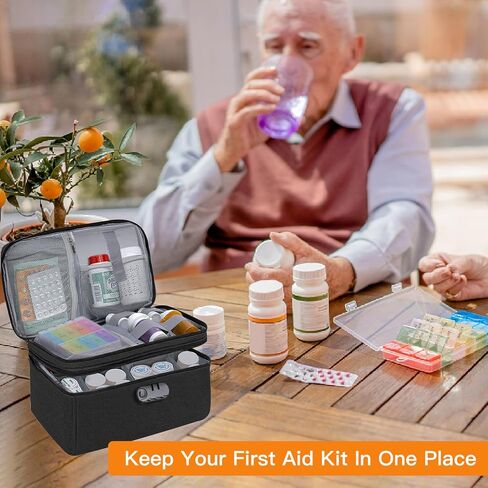 حقيبة تنظيم الأدوية من ديرغزي للسفر مع قفل مركب، حقيبة سفر لتنظيم زجاجات حبوب الدواء قابلة للقفل للوصفات الطبية والمستلزمات الطبية in Kuwait
