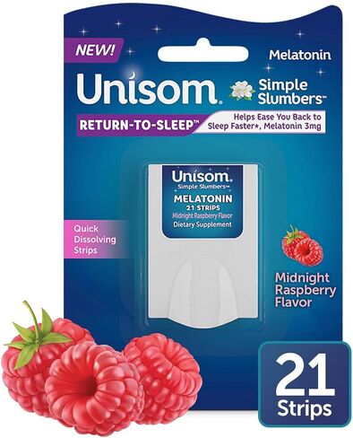 Sanofi Unisom Simple Slumbers شرائط تذويب العودة إلى النوم، 21 قطعة، الميلاتونين 3 ملغ، توت منتصف الليل in Kuwait