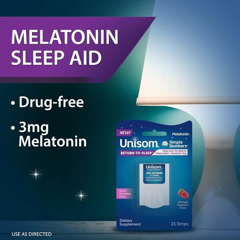 Sanofi Unisom Simple Slumbers شرائط تذويب العودة إلى النوم، 21 قطعة، الميلاتونين 3 ملغ، توت منتصف الليل in Kuwait