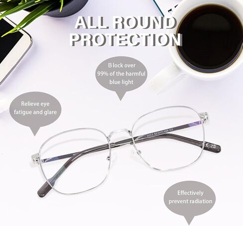 OPTOFENDY Metal Blue Light Blocking Glasses for Women Men, Square Computer Eyeglasses, Anti Eyestrain & UV Protection in Kuwait