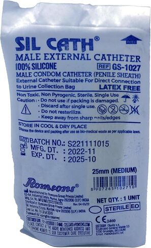 25-Units Silicone Urinal Bag Male External Catheter Single use with Adhesive Strip (Small 20 mm 0.8 Inches) in Kuwait