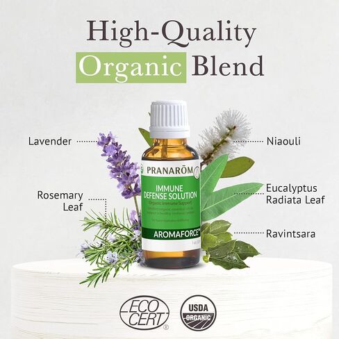 Pranarom - Aromaforce Immune Defence Wellness Blend - Eucalyptus, Rosemary, Peppermint, Corriander, and Clove Bud - 100% Pure Essential Oil Blend | USDA and ECOCERT Certified Organic (5ml) in Kuwait