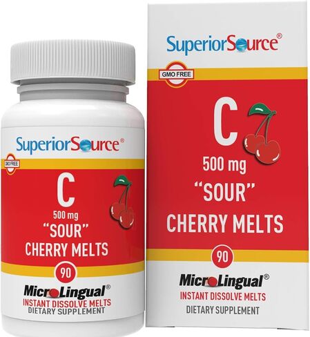 Superior Source Vitamin C 500 mg Sublingual Tablets - Buffered VIT C Sour Cherry Melts - Immune System Booster, Energy Vitamins - 90 Count in Saudi Arabia