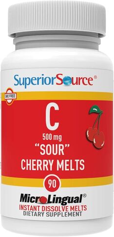 Superior Source Vitamin C 500 mg Sublingual Tablets - Buffered VIT C Sour Cherry Melts - Immune System Booster, Energy Vitamins - 90 Count in Saudi Arabia