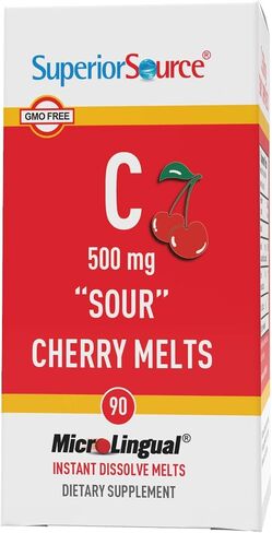Superior Source Vitamin C 500 mg Sublingual Tablets - Buffered VIT C Sour Cherry Melts - Immune System Booster, Energy Vitamins - 90 Count in Saudi Arabia