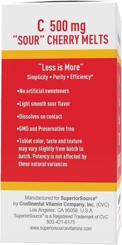 Superior Source Vitamin C 500 mg Sublingual Tablets - Buffered VIT C Sour Cherry Melts - Immune System Booster, Energy Vitamins - 90 Count in Saudi Arabia