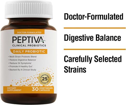 Peptiva Daily Probiotic, 25 Billion CFU, Multi-Strain Probiotics, Digestive Support Supplement - 30 Count in Kuwait