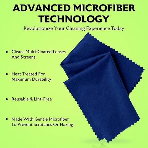 Purity Microfiber Lens Cleaning Cloth - Machine Washable, Lint-Free Ultra-Fine Microfiber Cloth- Cleans Eyeglasses, Screens, Lenses, Phones and Other Delicate Surfaces - Made in USA - 6 Pack, Black in Kuwait