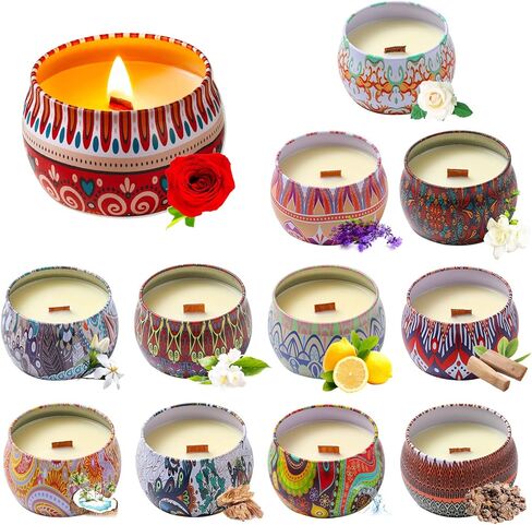 Ziosxin 12 Pcs Scented Candles Gift Set 4.4oz，Soy Wax Candles, Wooden Wick Candle Aromatherapy Candles for Home，Pure Natural Fragrance, 12 Kinds of Fragrance in Kuwait
