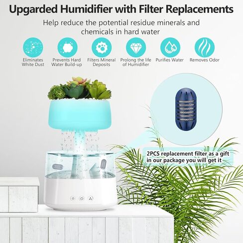 Aromatherapy Diffuser Humidifier, Rain Drop Humidifier Artificial Plants Night Light Essential Oil Diffuser,7 Color Cloud Humidifier with Filter Replacementr&Frog Ornaments&Mat for Home Bedroom Aroma in Kuwait