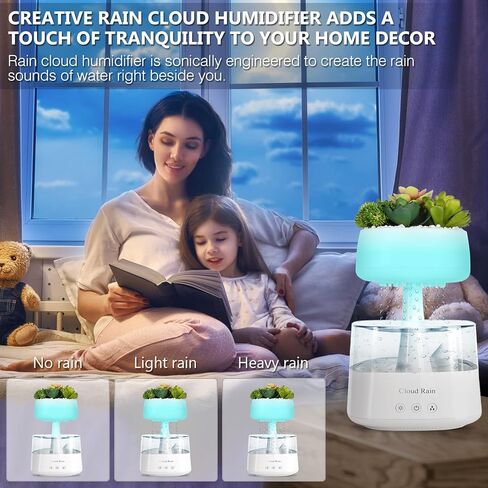 Aromatherapy Diffuser Humidifier, Rain Drop Humidifier Artificial Plants Night Light Essential Oil Diffuser,7 Color Cloud Humidifier with Filter Replacementr&Frog Ornaments&Mat for Home Bedroom Aroma in Kuwait