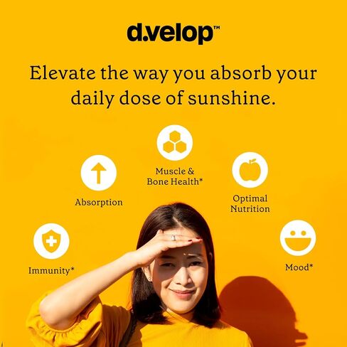 d.velop علكات فيتامين د للبالغين - 2400 وحدة دولية، 20 ميكروجرام - علكات فيتامين د3 عالية الفعالية - دعم المناعة، صحة العظام والقلب - أسرع وأكثر فعالية 3 مرات - تركيبة جديدة، نكهة التوت البري، 60 قطعة in Saudi Arabia