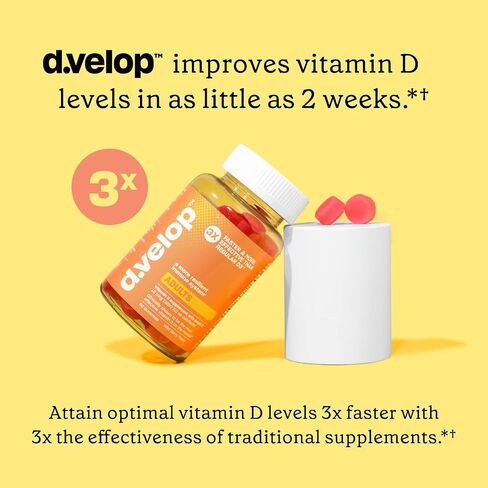 d.velop علكات فيتامين د للبالغين - 2400 وحدة دولية، 20 ميكروجرام - علكات فيتامين د3 عالية الفعالية - دعم المناعة، صحة العظام والقلب - أسرع وأكثر فعالية 3 مرات - تركيبة جديدة، نكهة التوت البري، 60 قطعة in Saudi Arabia