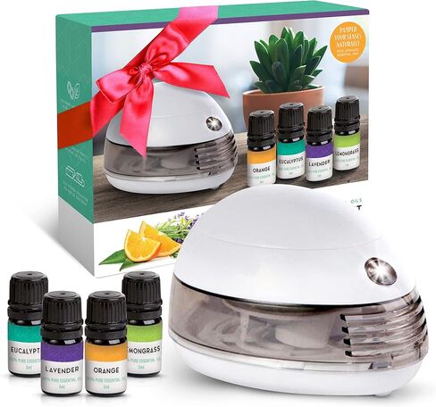 ناشر زيت صغير محمول - ناشر صغير للزيوت العطرية مع 4 عطور - برتقال، لافندر، أوكالبتوس، عشبة الليمون - ناشر روائح الزيوت العطرية المحمول أو USB المحمول يعمل بالبطارية in Kuwait