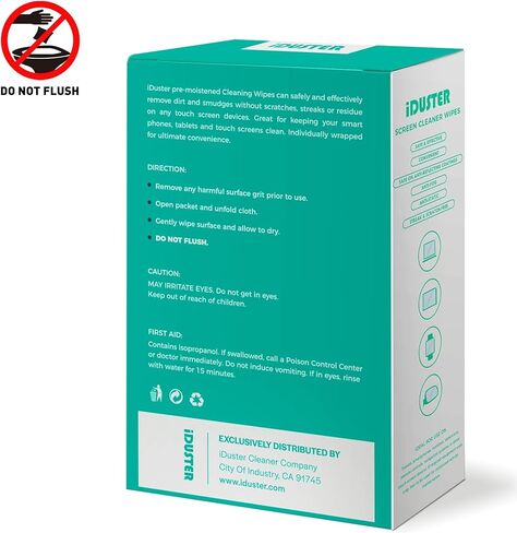 مناديل تنظيف الشاشة iDuster للعدسات - مناديل تنظيف الشاشة المبللة مسبقًا، مناديل عدسة خالية من الخطوط لأجهزة iPad والهاتف والسيارة والتلفزيون والكمبيوتر والكمبيوتر المحمول، 100 قطعة... in Saudi Arabia