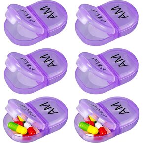 6 عبوات منظم حبوب منع الحمل جيب صغير حامل حقيبة AM PM منظم حبوب منع الحمل المحمولة مقصورتين حافظة حبوب منع الحمل حاوية حبوب منع الحمل المستديرة للسفر مرتين في اليوم لمكملات فيتامين الدواء (أزرق) in Kuwait