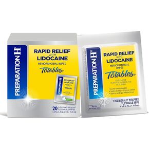 بريبريشن اتش مناديل مبللة للبواسير بالليدوكائين لتخفيف التورم والالم والحرق والحكة من رابيد ريليف - 20 قطعة in Kuwait