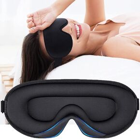 Sleep Mask for Women Men, 3D Contoured Blindfold 100% Blockout Light Eye Mask for Sleeping, Upgraded Eye Cover with Adjustable Strap, Eye Pillow Soft Comfy Eye Shade for Nap Travel Night Shift, Black