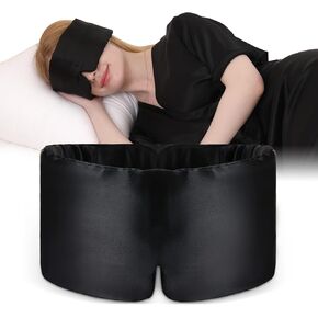 Silk Eye Mask Sleeping for Women Men 6A-grade Pure Mulberry with Adjustable Headband, All Night Sleep Face-Hugging Wide Eye Mask for Side Sleeper, Relaxing Zero Pressure Eye Cover (Black)