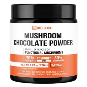 Mushroom Chocolate Powder 4.24Oz (120g) - 60 Servings - Instant Chocolate Singles with Lions Mane, Reishi, & More - 2000mg Support for Immunity Function, Concentration, Relaxed Mood & Overall Health in Kuwait