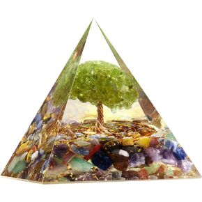 Yatming Orgone العقيق الكريستال الهرم مع شجرة الزبرجد الحياة، والأحجار المتداعية والأسلاك النحاسية مولد الطاقة لريكي شفاء شقرا موازنة التأمل ديكور المنزل in Kuwait