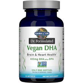 Garden of Life Omega 3 Vegan DHA Supplements Dr. Formulated Vegan DHA, 400mg DHA & 70mg DPA in Triglyceride Form from a Single Source, Omega 3 Supplement for Women's and Men's Health, 30 Softgels in Kuwait