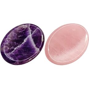 Set of 2pcs Worry Stone for Anxiety Pocket Thumb Palm Gemstone Natural Chakra Reiki Healing Crystals for Energy Yoga (Amethyst and Rose Quartz) in Kuwait
