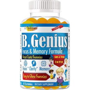 B.Genius Brain Booster Supplement & Memory Vitamins for Kids & Teens | Super Strength Brain Focus, Memory, Learning, Accuracy with Omega 3, EPA/DHA - Tasty 60 Chewable Gummies in Saudi Arabia