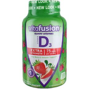 مكمل غذائي فيتافيوجن دي 3 3000 وحدة دولية بنكهة الفراولة الطبيعية بقوة اضافية، 120 قطعة (عبوة من قطعتين) in Kuwait