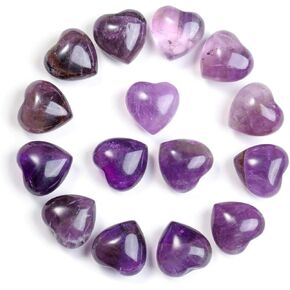 Jovivi 7 PCS Heart Crystals Stones Healing Crystal Palm Natural Polished Love Shaped Gemstones Amethyst Lapis Lazuli Green Aventurine Tiger Eye Crystals Set Bulk Reiki Energy Balancing Meditation Gift