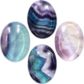 SUNYIK Oval Shaped Polished Crystals Thumb Worry Stones, Pocket Palm Healing Stone for Anxiety and Stress Relief Pack of 4, Fluorite