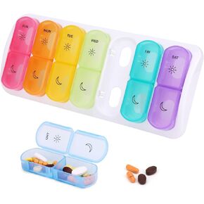 منظم حبوب الدواء 3 مرات في اليوم، صندوق حبوب كبير 7 أيام، منظم صندوق حبوب الدواء الأسبوعي، صندوق حبوب محمول، قابل للإزالة بشكل فردي، يحمل الفيتامينات وزيت كبد سمك القد، سهل الفتح in Kuwait