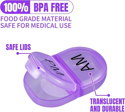 6 عبوات منظم حبوب منع الحمل جيب صغير حامل حقيبة AM PM منظم حبوب منع الحمل المحمولة مقصورتين حافظة حبوب منع الحمل حاوية حبوب منع الحمل المستديرة للسفر مرتين في اليوم لمكملات فيتامين الدواء (أزرق) in Kuwait