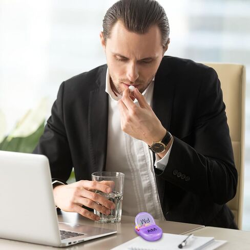 6 عبوات منظم حبوب منع الحمل جيب صغير حامل حقيبة AM PM منظم حبوب منع الحمل المحمولة مقصورتين حافظة حبوب منع الحمل حاوية حبوب منع الحمل المستديرة للسفر مرتين في اليوم لمكملات فيتامين الدواء (أزرق) in Kuwait