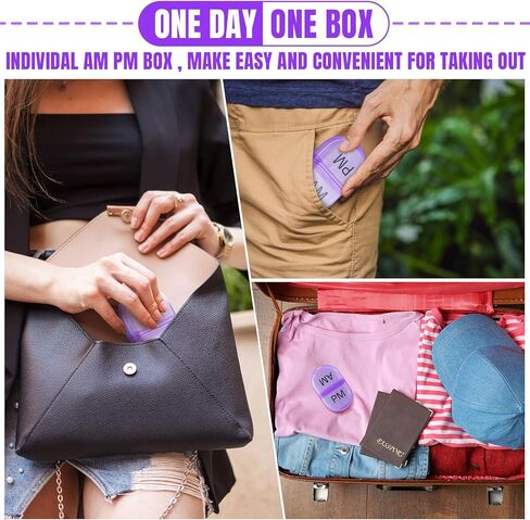 6 عبوات منظم حبوب منع الحمل جيب صغير حامل حقيبة AM PM منظم حبوب منع الحمل المحمولة مقصورتين حافظة حبوب منع الحمل حاوية حبوب منع الحمل المستديرة للسفر مرتين في اليوم لمكملات فيتامين الدواء (أزرق) in Kuwait