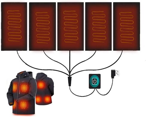 منصات التدفئة الكهربائية للملابس، DDSKY 5 قطع قابلة للتعديل 3 قطع من ألياف الكربون ساخنة، سخان مقاوم للماء للتخييم في الشتاء خفيف الوزن - شحن USB in Kuwait