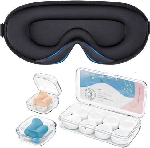 Mavoslg Silicone Earplugs - Ultra Soft Foam Earplugs - Sleep Eye Mask for Men Women, Upgraded 3D Hollowed Design, Value Pack–for Sleeping, Snoring, Travel, Airplanes, Shift Work，32dB Highest NRR in Kuwait