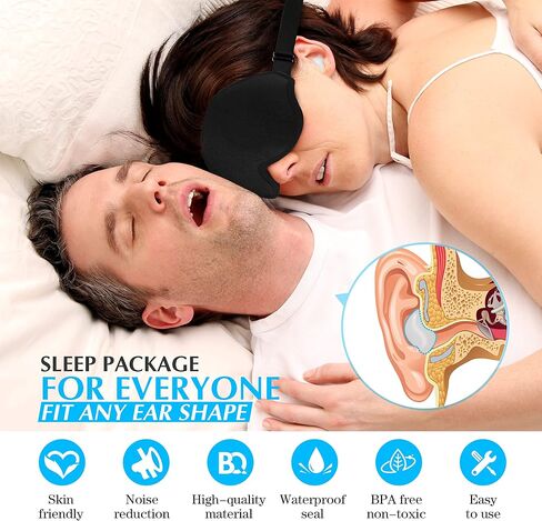 Mavoslg Silicone Earplugs - Ultra Soft Foam Earplugs - Sleep Eye Mask for Men Women, Upgraded 3D Hollowed Design, Value Pack–for Sleeping, Snoring, Travel, Airplanes, Shift Work，32dB Highest NRR in Kuwait