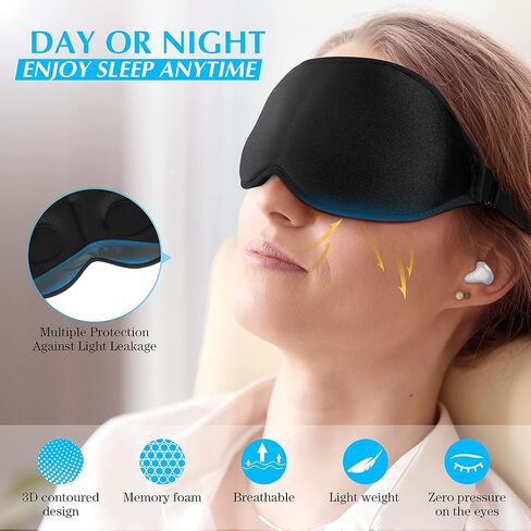 Mavoslg Silicone Earplugs - Ultra Soft Foam Earplugs - Sleep Eye Mask for Men Women, Upgraded 3D Hollowed Design, Value Pack–for Sleeping, Snoring, Travel, Airplanes, Shift Work，32dB Highest NRR in Kuwait