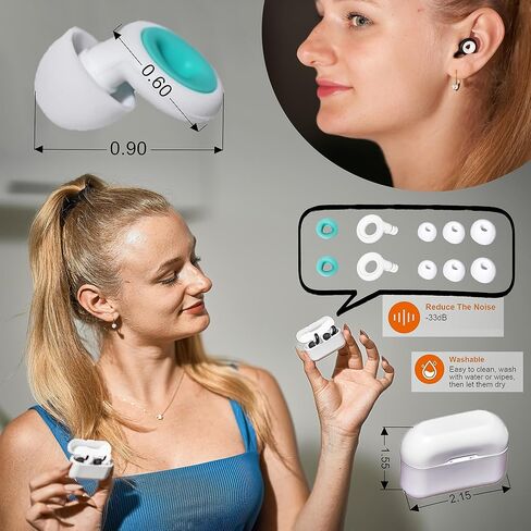 سدادات أذن عالية الجودة - شكل مثلث للنوم والحفلات الموسيقية والسباحة وتقليل الضوضاء - فائقة النعومة ومريحة ومقاومة للماء - بمقاسات متعددة S وM وL (فيروزي وأبيض) in Kuwait