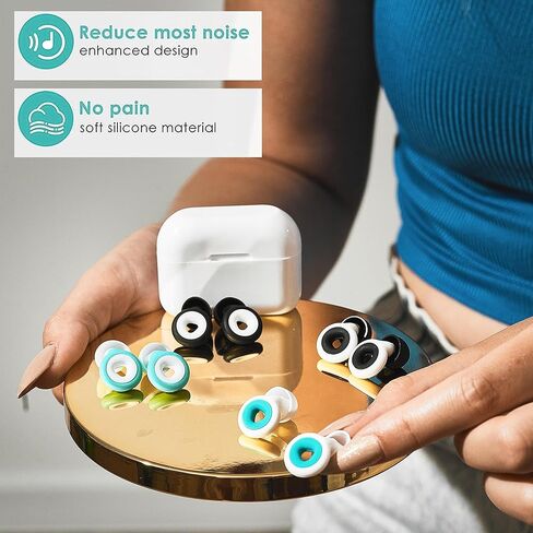 سدادات أذن عالية الجودة - شكل مثلث للنوم والحفلات الموسيقية والسباحة وتقليل الضوضاء - فائقة النعومة ومريحة ومقاومة للماء - بمقاسات متعددة S وM وL (فيروزي وأبيض) in Kuwait