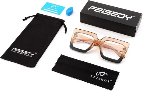 FEISEDY Fashion نظارات مربعة كبيرة الحجم بإطار أزرق حجب الضوء للنساء B2381 in Kuwait
