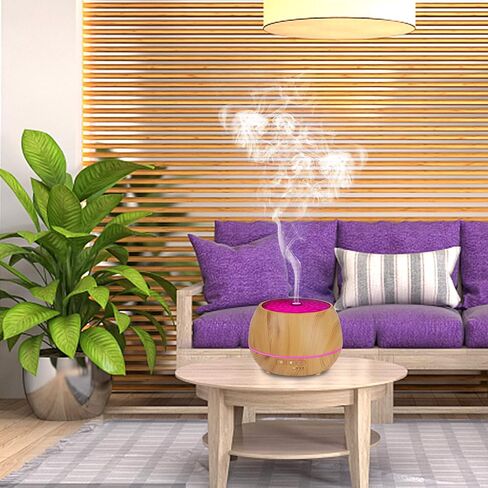 Aromatherapy Essential Oil Diffuser 500ml 12 Hours Wood Grain Aroma Diffuser with Timer Cool Mist Humidifier for Large Room, Home, Baby Bedroom, Waterless Auto Shut-Off (Yellow) in Kuwait