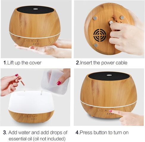 Aromatherapy Essential Oil Diffuser 500ml 12 Hours Wood Grain Aroma Diffuser with Timer Cool Mist Humidifier for Large Room, Home, Baby Bedroom, Waterless Auto Shut-Off (Yellow) in Kuwait
