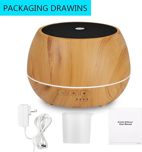 Aromatherapy Essential Oil Diffuser 500ml 12 Hours Wood Grain Aroma Diffuser with Timer Cool Mist Humidifier for Large Room, Home, Baby Bedroom, Waterless Auto Shut-Off (Yellow) in Kuwait