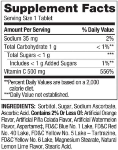 سبرينغ فالي فيتامين سي بنكهات الفاكهة الاستوائية 500 مجم، 200 قرص - أقراص قابلة للمضغ + ملصق STS. in Kuwait