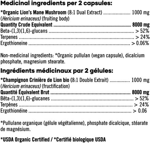 Eversio Wellness Focus Now Organic Lions Mane Mushroom Supplement - 8:1 Lions Mane Dual Extract in 60 Vegan Capsules (500mg) - Brain Booster Supplement >52% Verified Beta-D-Glucans! in Kuwait