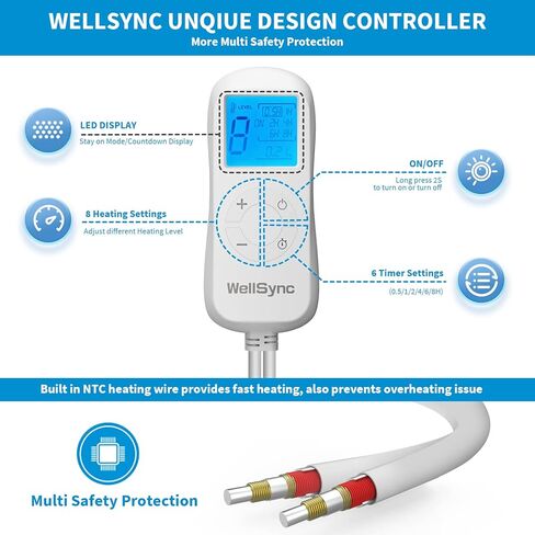 وسادة تسخين WellSync لتخفيف آلام الظهر والرقبة والكتف والتشنجات، وسادة تسخين كهربائية بوزن 30.48 سم × 60.96 سم مع إيقاف تلقائي، 8 إعدادات للتدفئة، 6 إعدادات للمؤقت in Kuwait